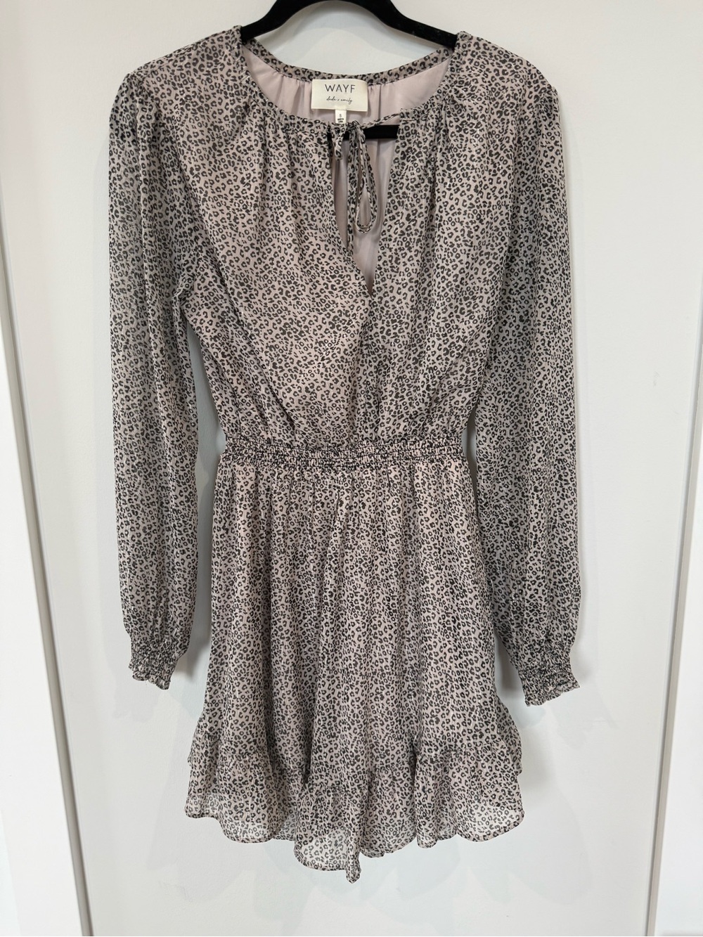 Wayf Taupe and Black Leopard-Print Long Sleeve Mini Dress